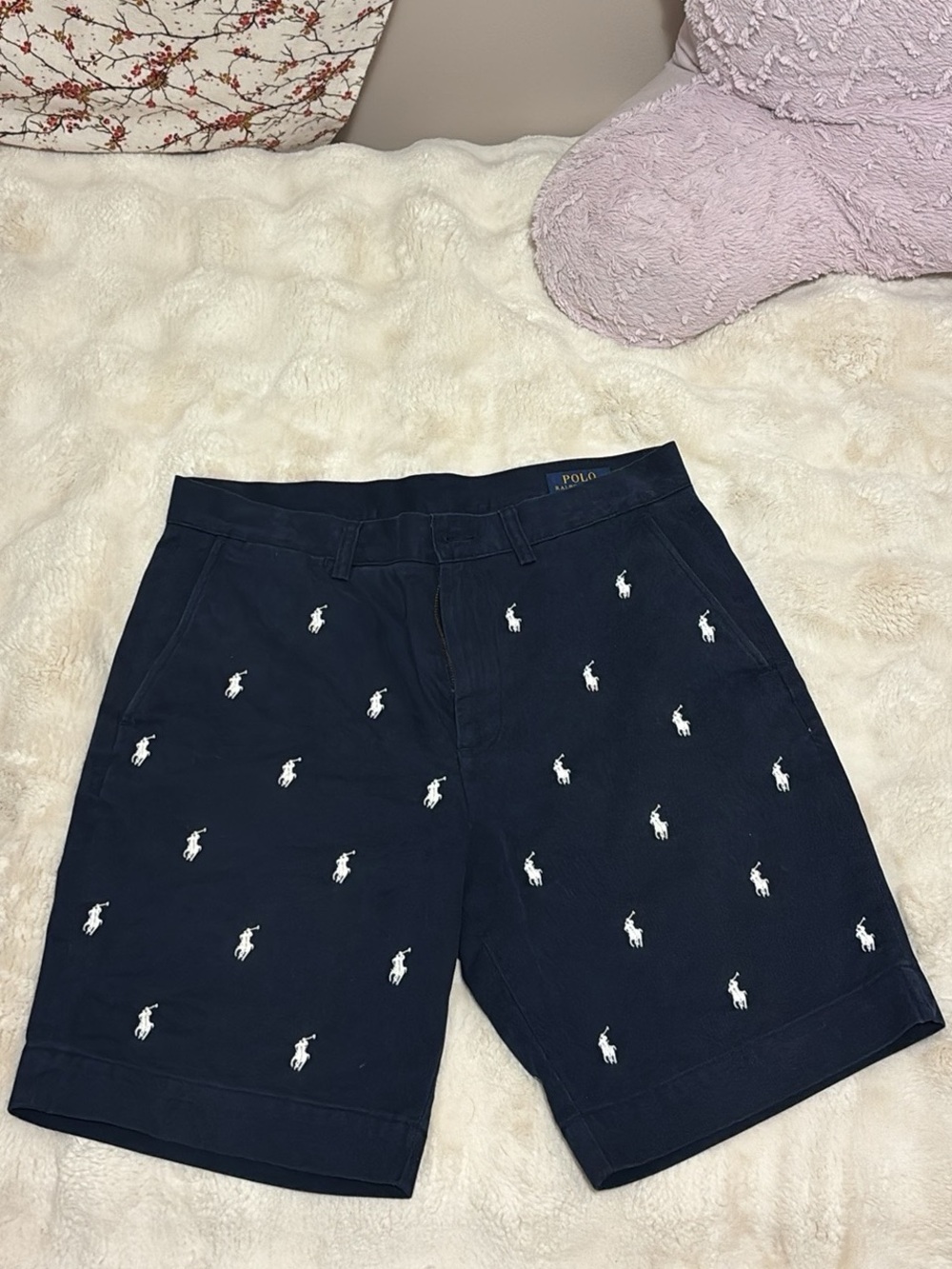 Shorts Ralph Lauren Navy Embroidered Polo Player Flat-Front Shorts